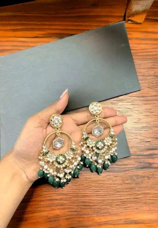 Green chandelier type earrings