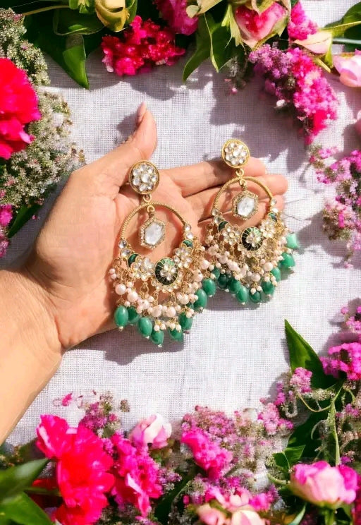 Green chandelier type earrings